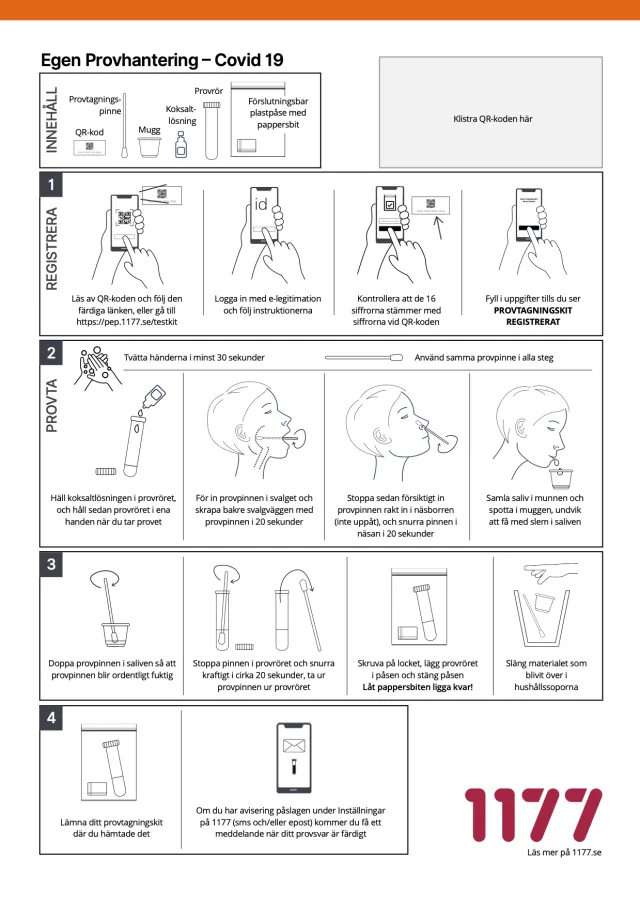 Instruktioner, med illustrationer, för egen provhantering