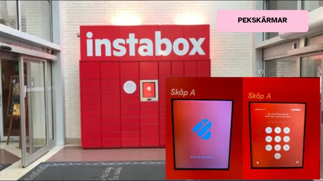 Bild: Pekskärmar: En vägg med röda paketskåp med pekskärmar – ett exempel på problemet med pekskärmar.