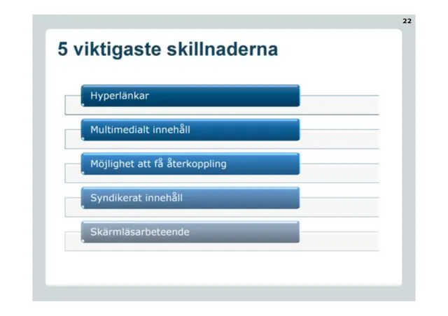 5 viktigaste skillnaderna: Mellan webbcopy och traditionell copy: hyperlänkar, multimedialt innehåll, möjlighet att få återkoppling, syndikerat innehåll och skärmläsarbeteende.
